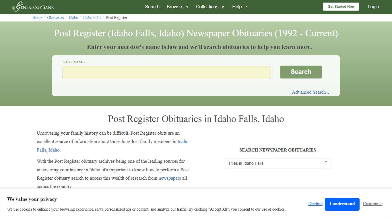 Post Register Obituary Archives Search in Idaho Falls, Idaho GenealogyBank