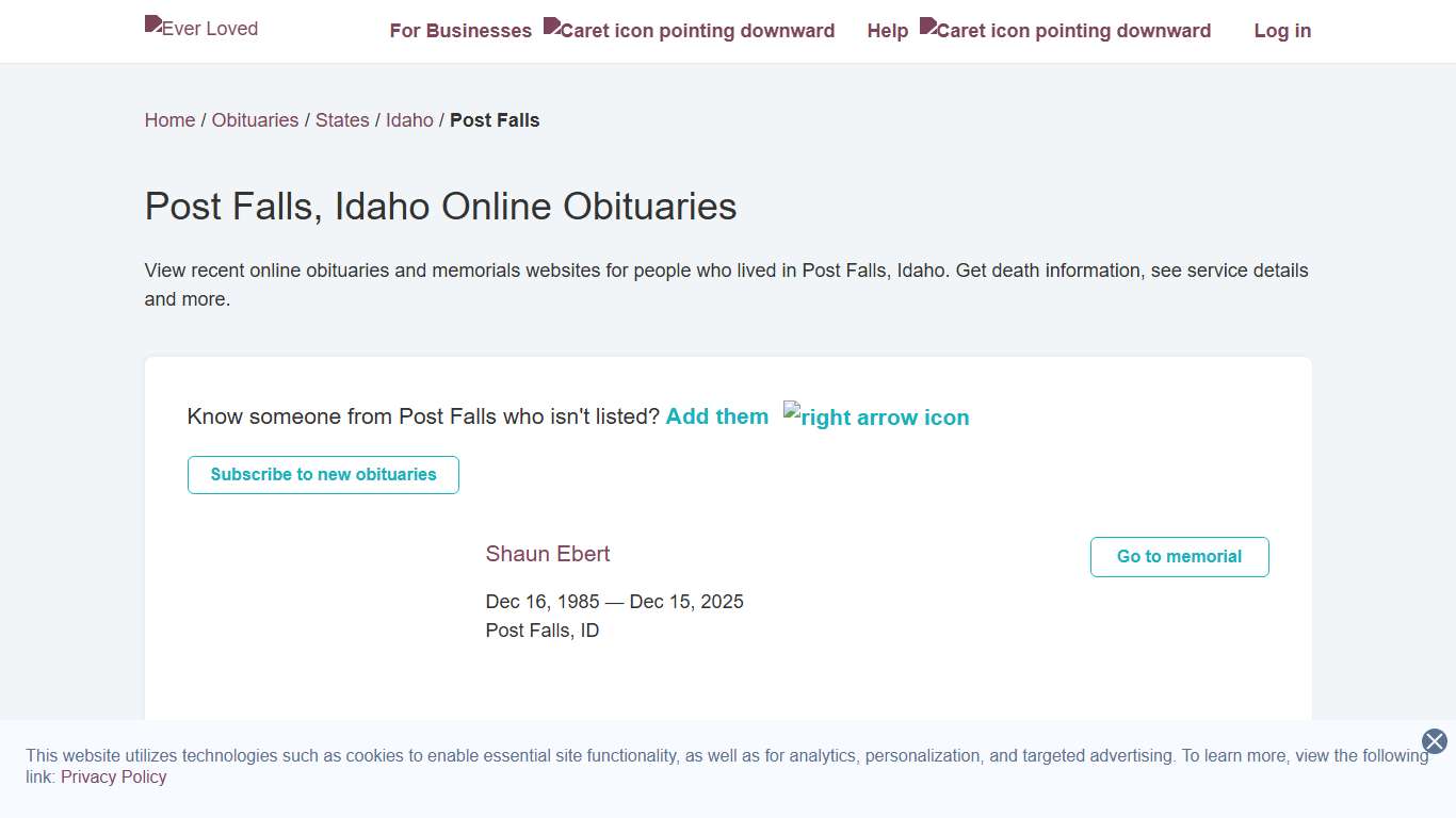 Post Falls, Idaho Online Obituaries Ever Loved